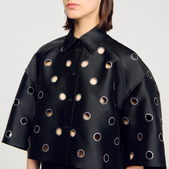 Oversized shirt with rhinestones holes Black Sandro Women