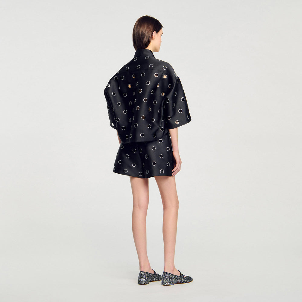 Oversized shirt with rhinestones holes Black Sandro Women