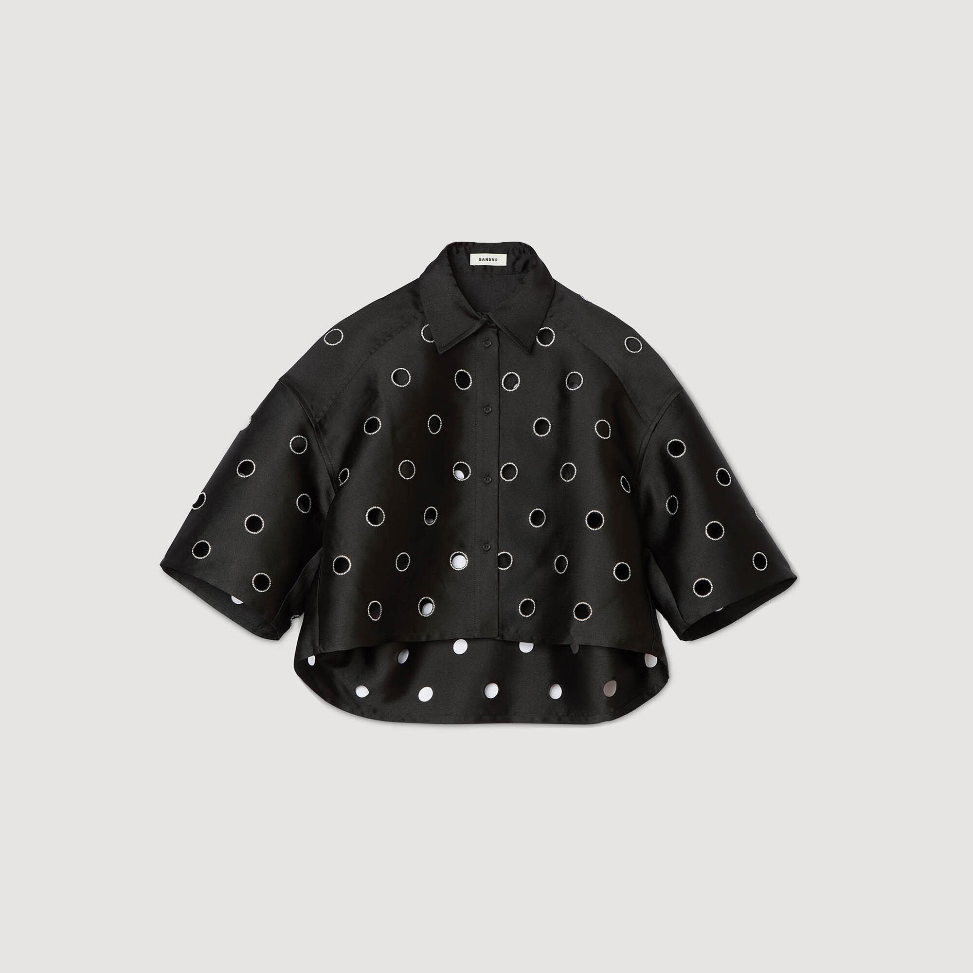 Oversized shirt with rhinestones holes Black Sandro Women