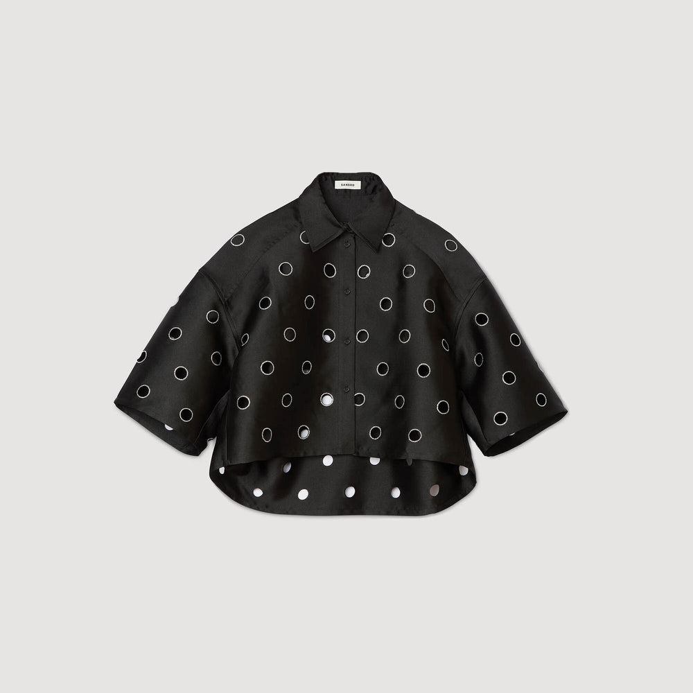 Oversized shirt with rhinestones holes Black Sandro Women