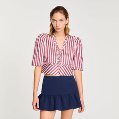 Ruffled striped shirt Burgundy / White Sandro Women