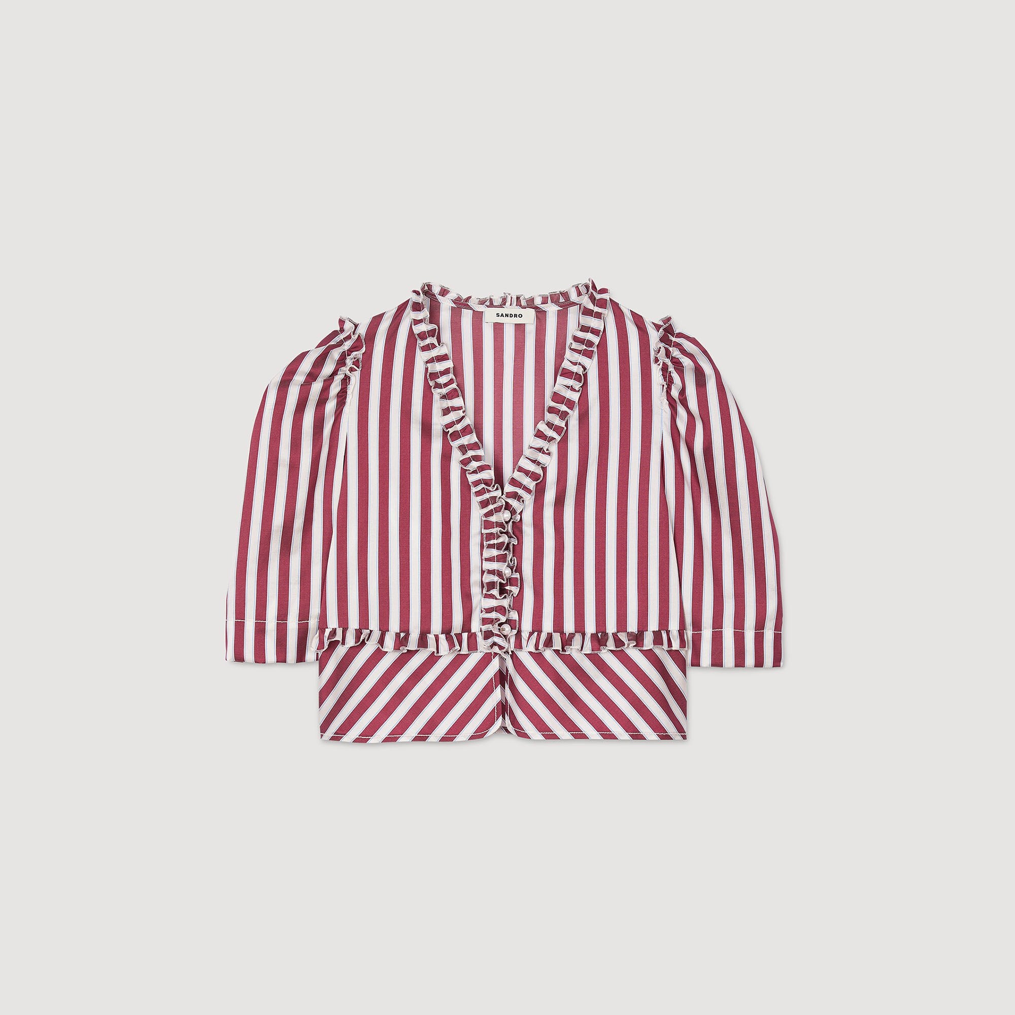 Ruffled striped shirt Burgundy / White Sandro Women