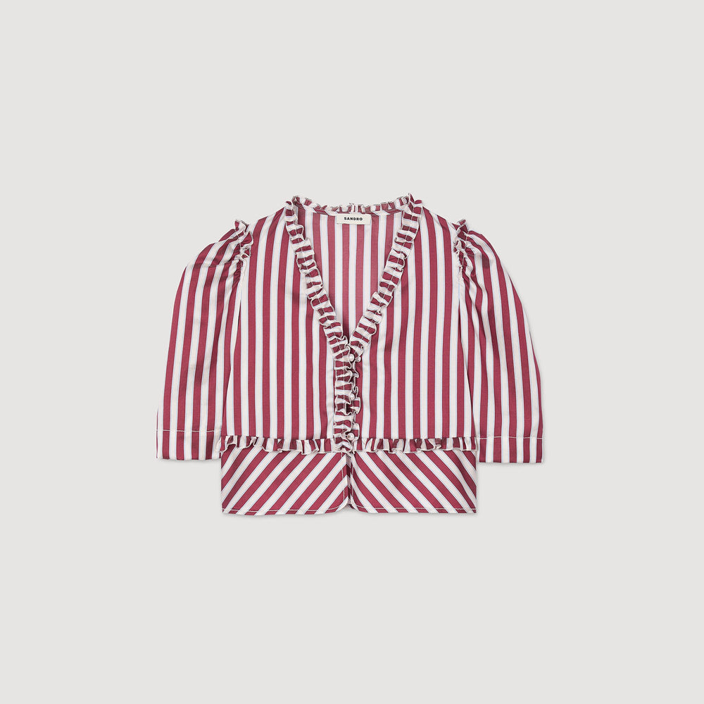 Ruffled striped shirt Burgundy / White Sandro Women