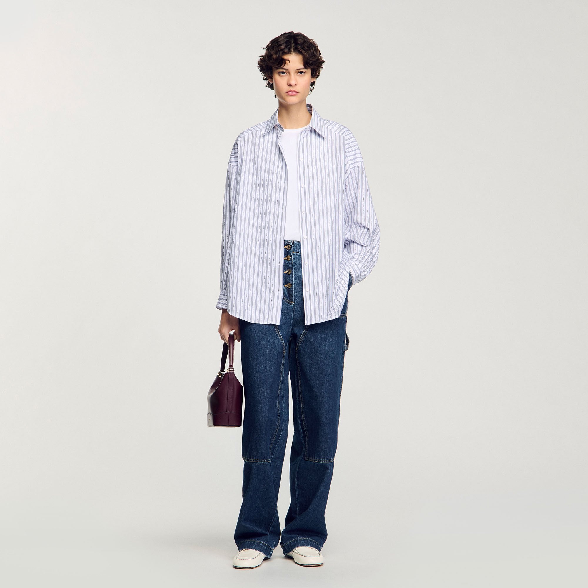 Striped rhinestone shirt White Sandro Women