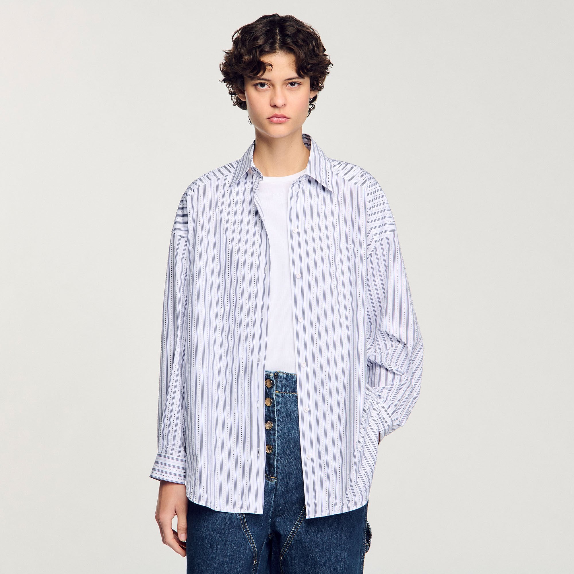 Striped rhinestone shirt White Sandro Women