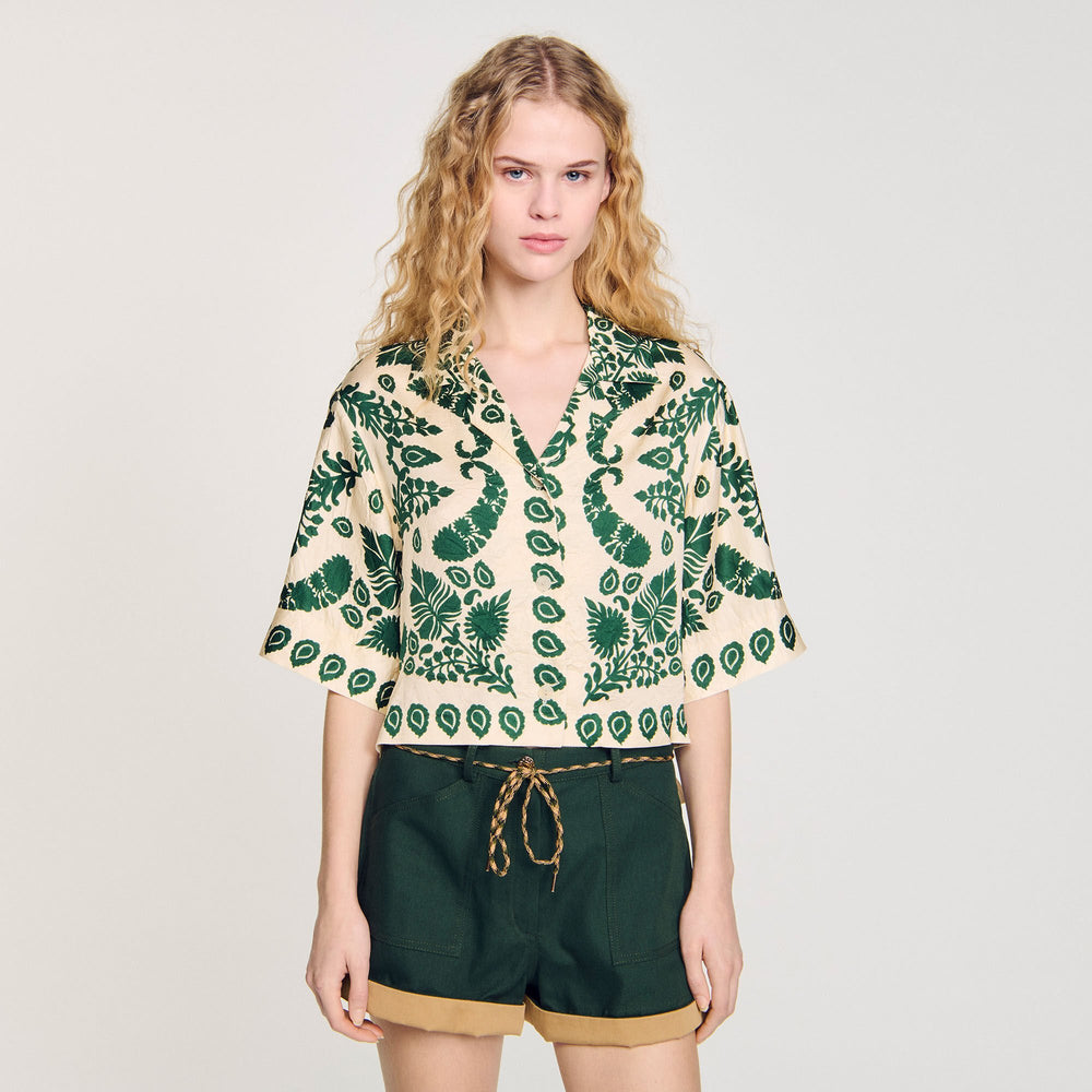 Floral motif shirt Ecru / Green Sandro Women