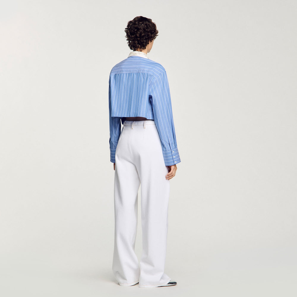 Striped cropped shirt with rhinestone Sky Blue Sandro Women