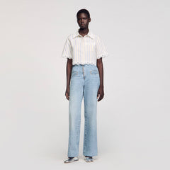Striped cropped shirt with lace trim Ecru / Jean Sandro Women