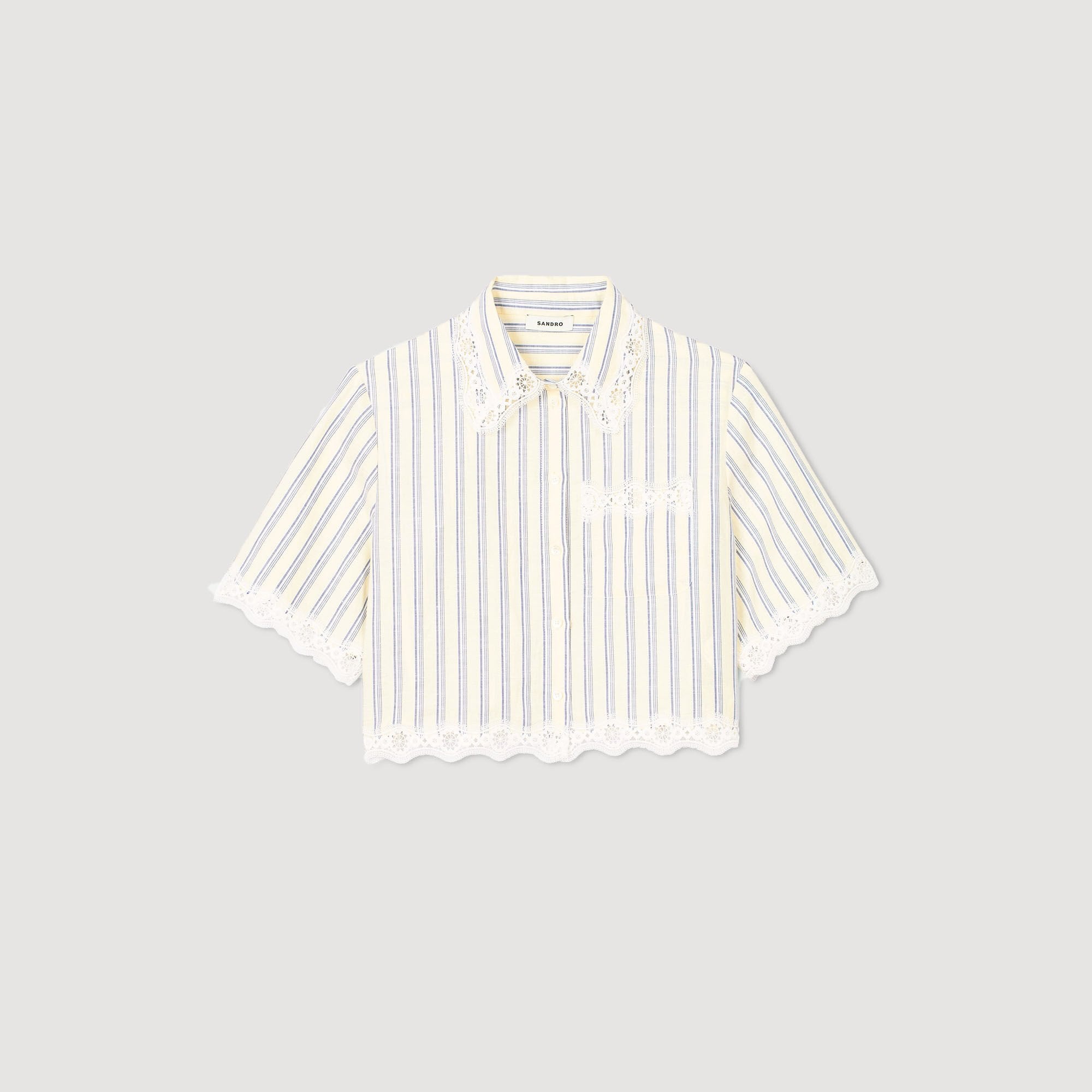 Striped cropped shirt with lace trim Ecru / Jean Sandro Women