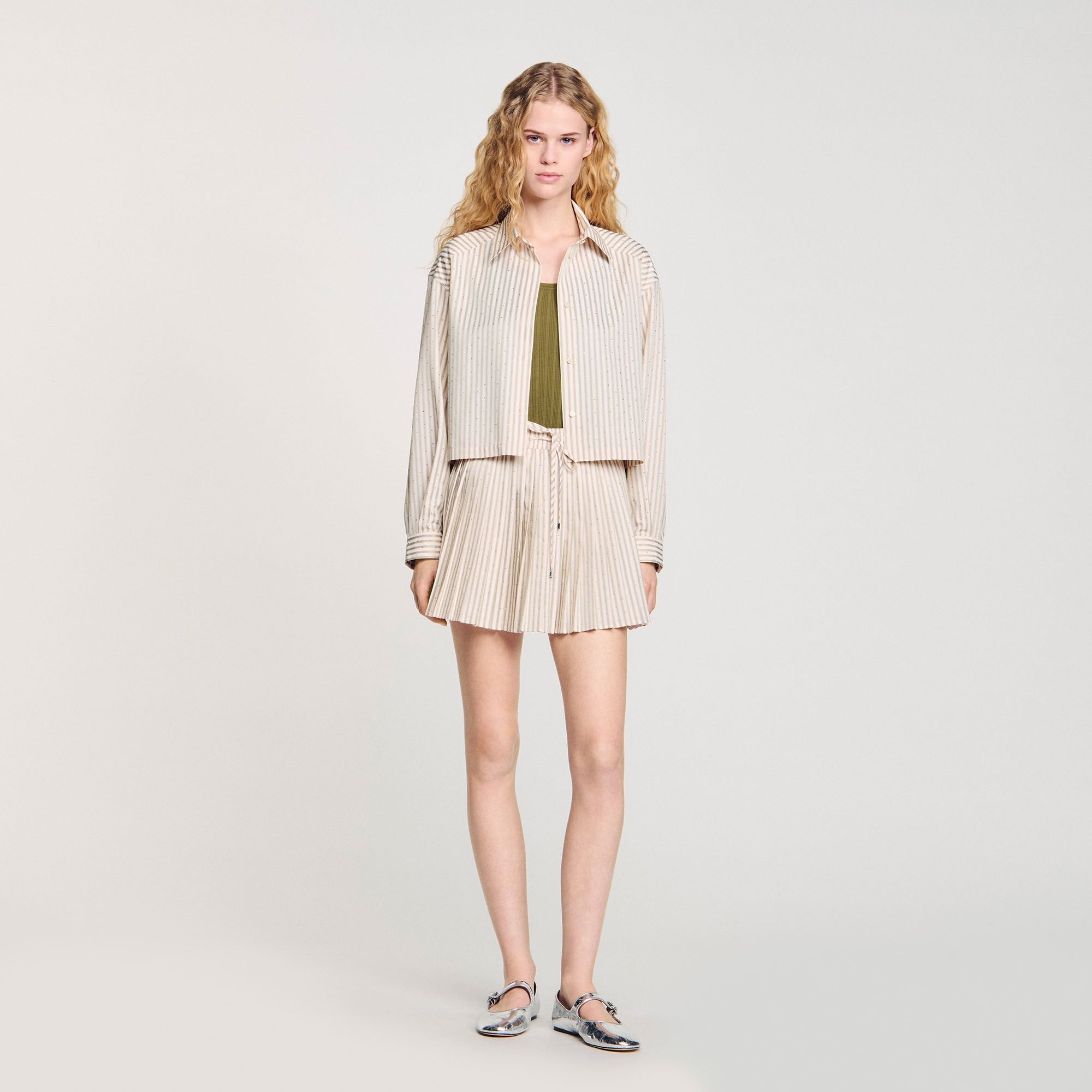 Striped rhinestone shirt Khaki / Pink Sandro Women