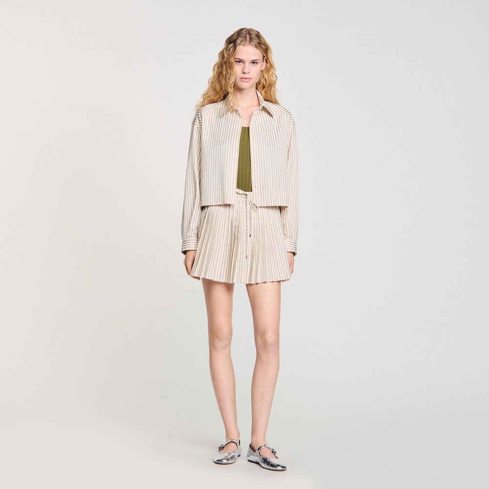 Striped rhinestone shirt Khaki / Pink Sandro Women