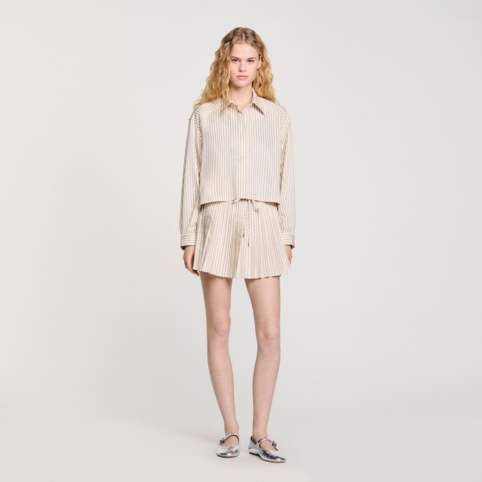 Striped rhinestone shirt Khaki / Pink Sandro Women