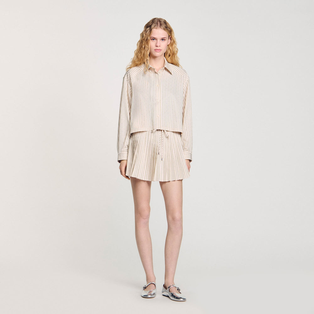 Striped rhinestone shirt Khaki / Pink Sandro Women