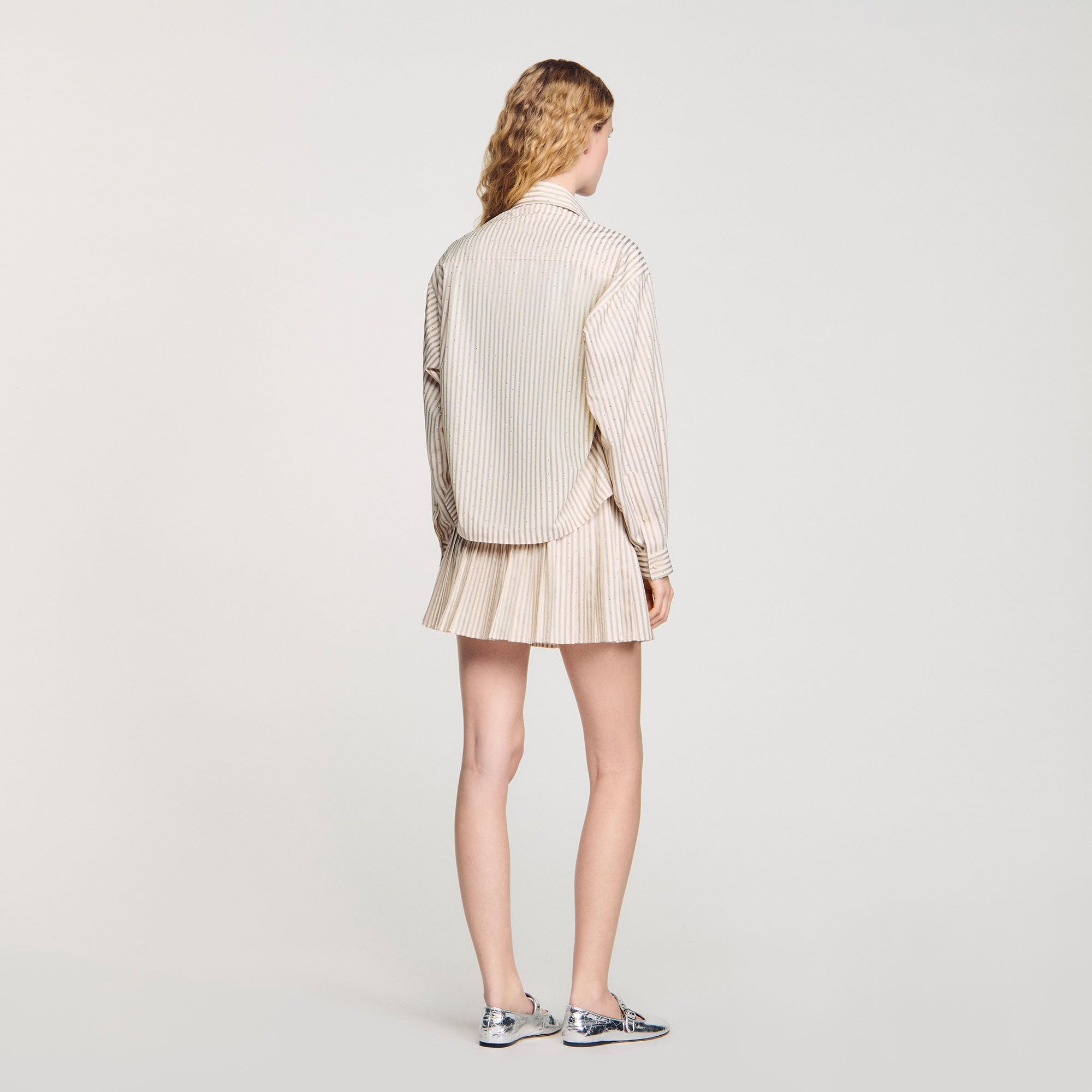 Striped rhinestone shirt Khaki / Pink Sandro Women