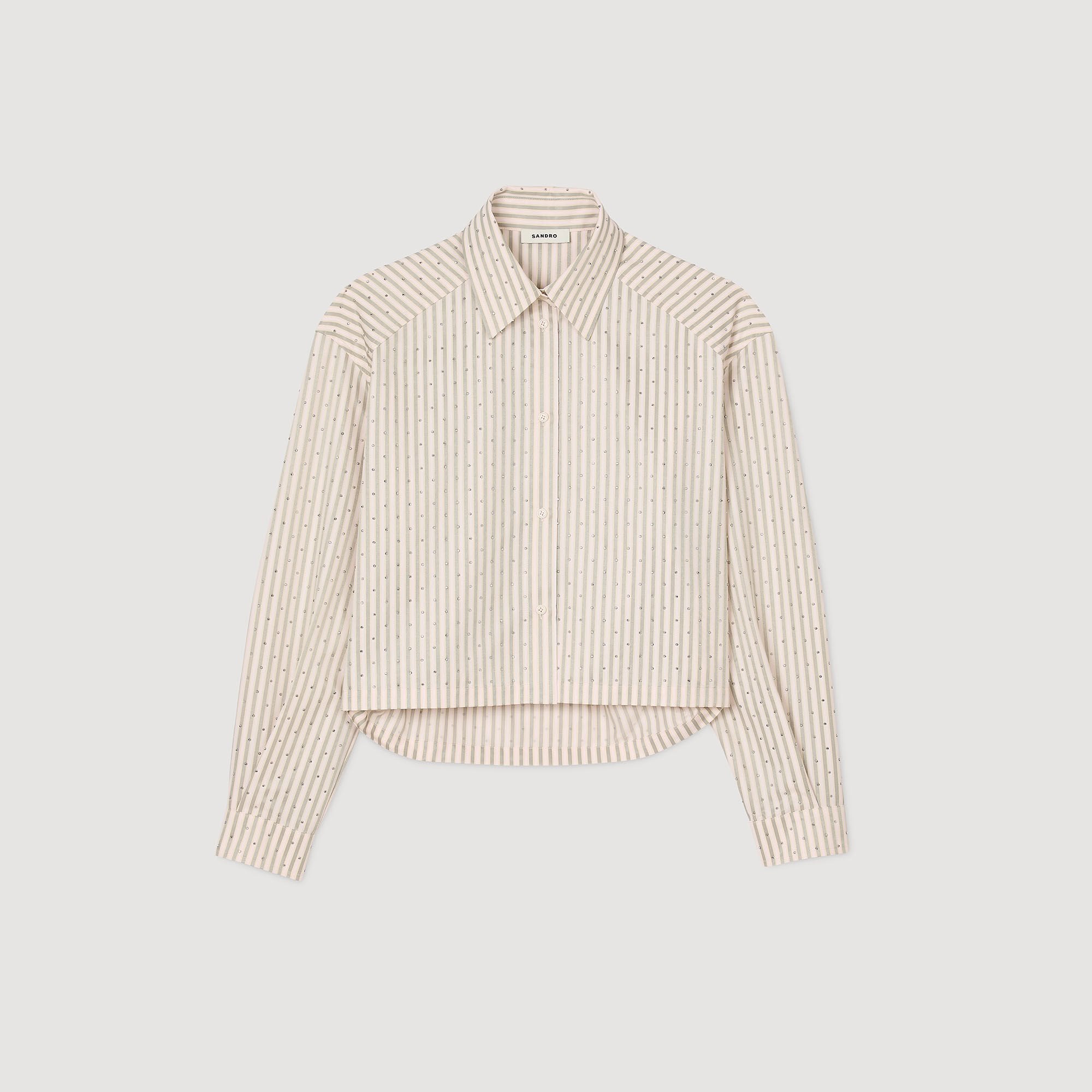 Striped rhinestone shirt Khaki / Pink Sandro Women