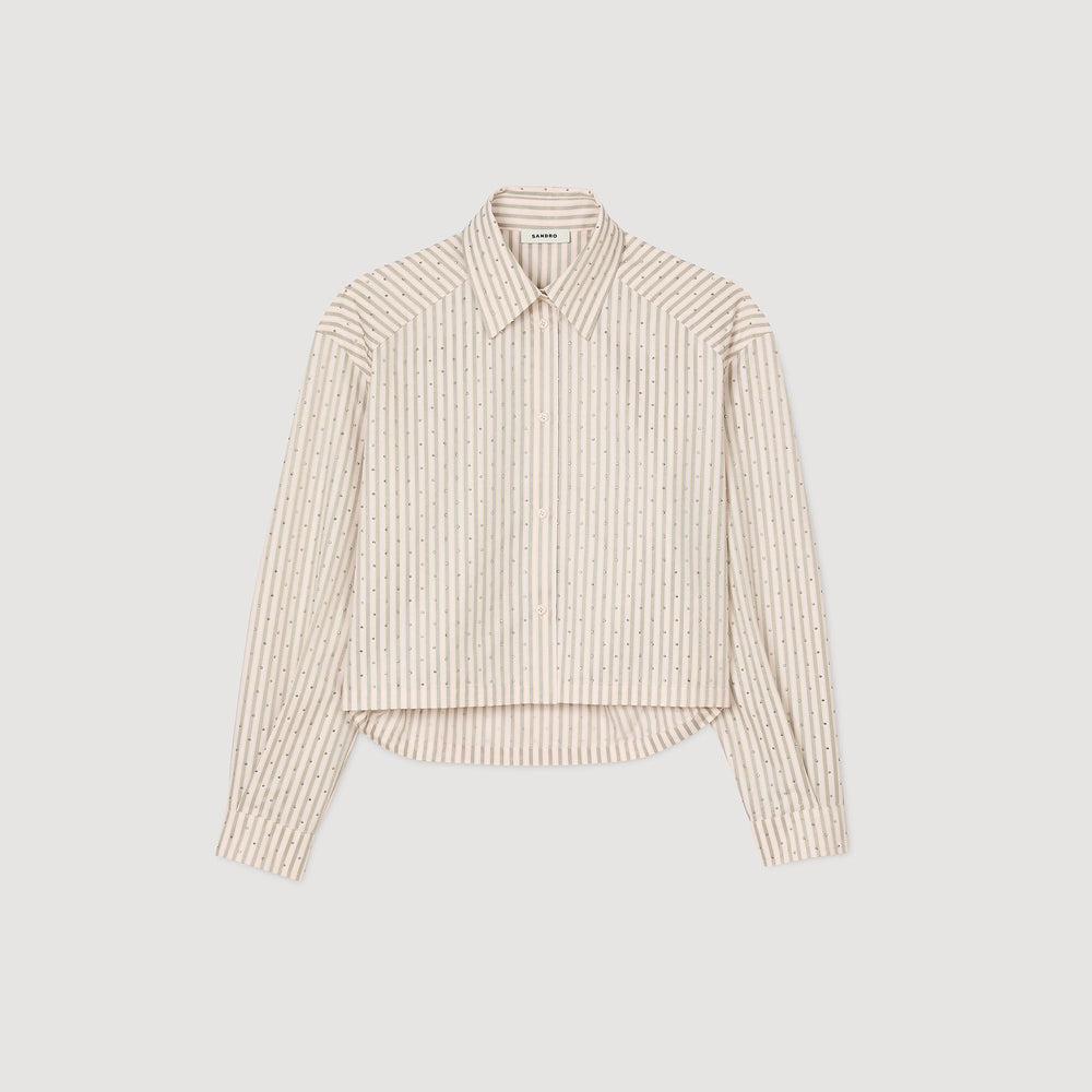 Striped rhinestone shirt Khaki / Pink Sandro Women