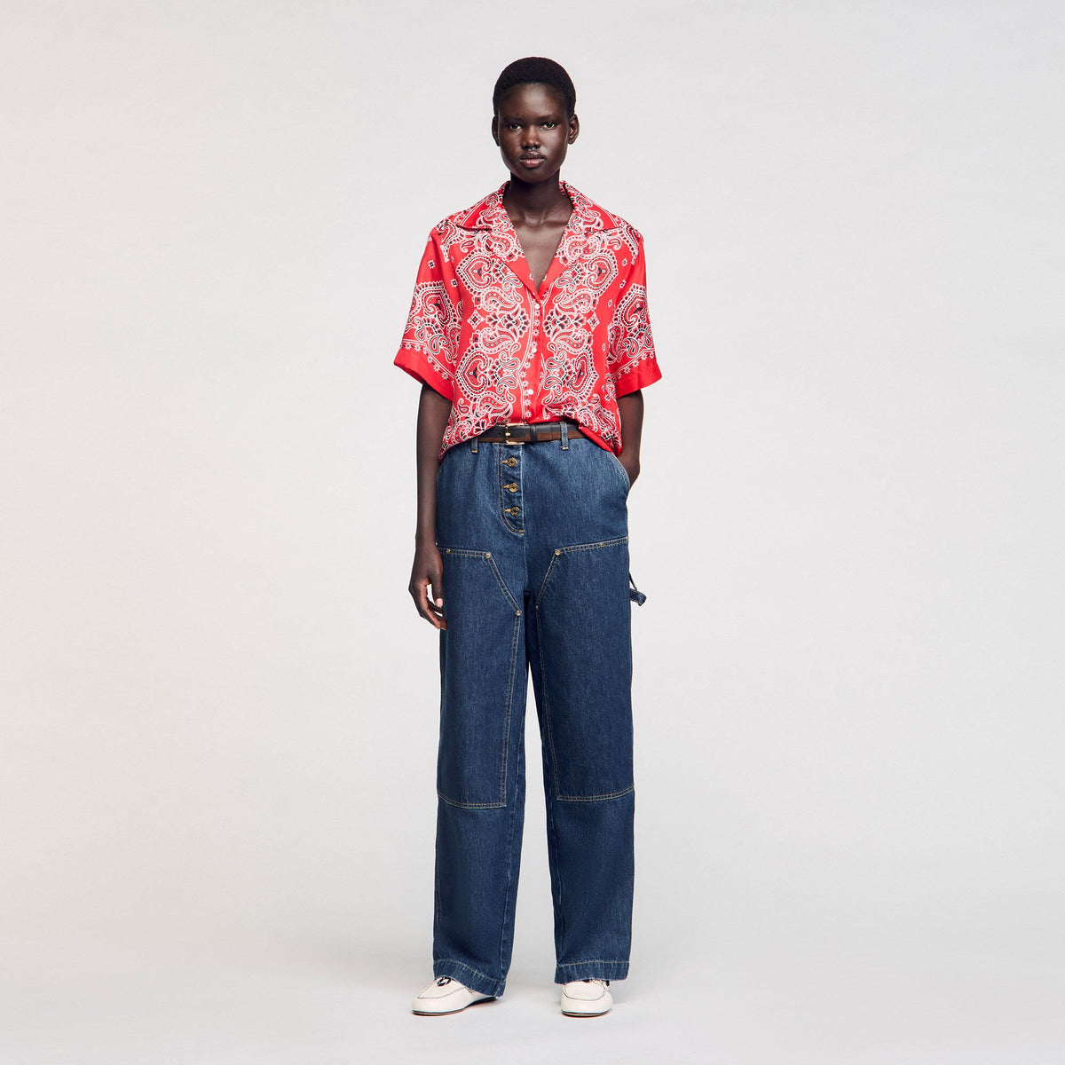 Bandana print silk shirt Red / White Sandro Women
