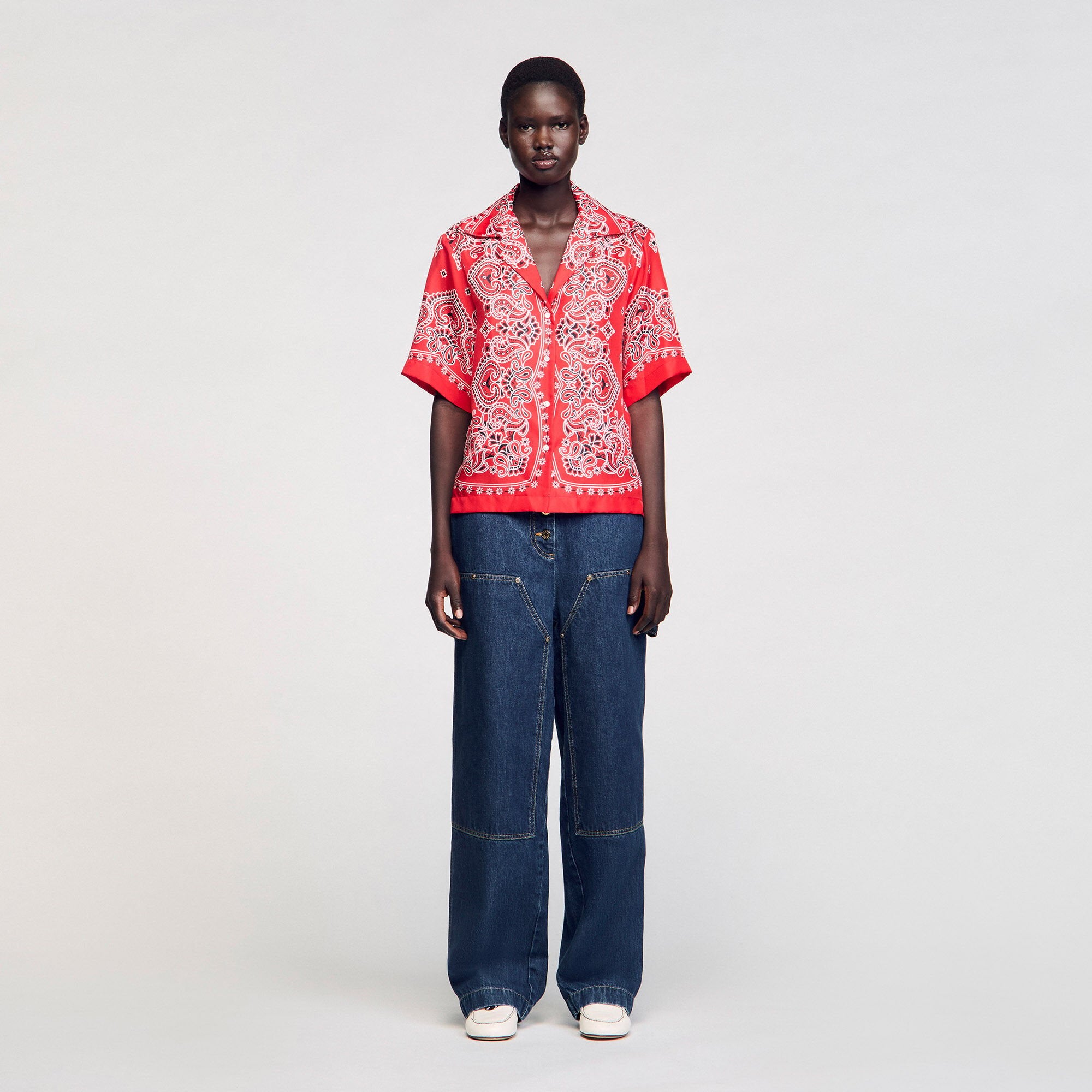Bandana print silk shirt Red / White Sandro Women