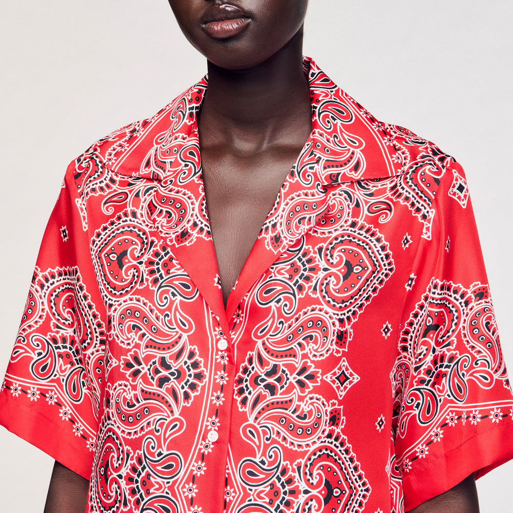 Bandana print silk shirt Red / White Sandro Women