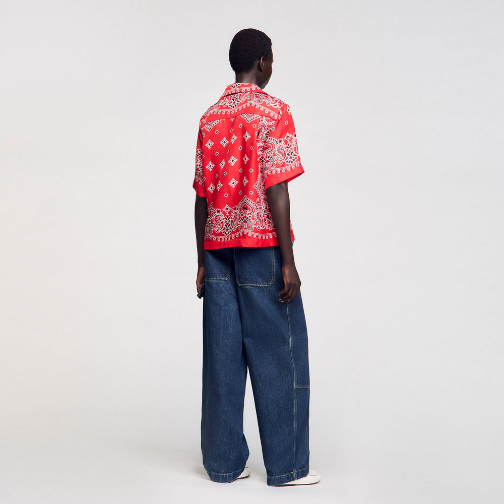 Bandana print silk shirt Red / White Sandro Women