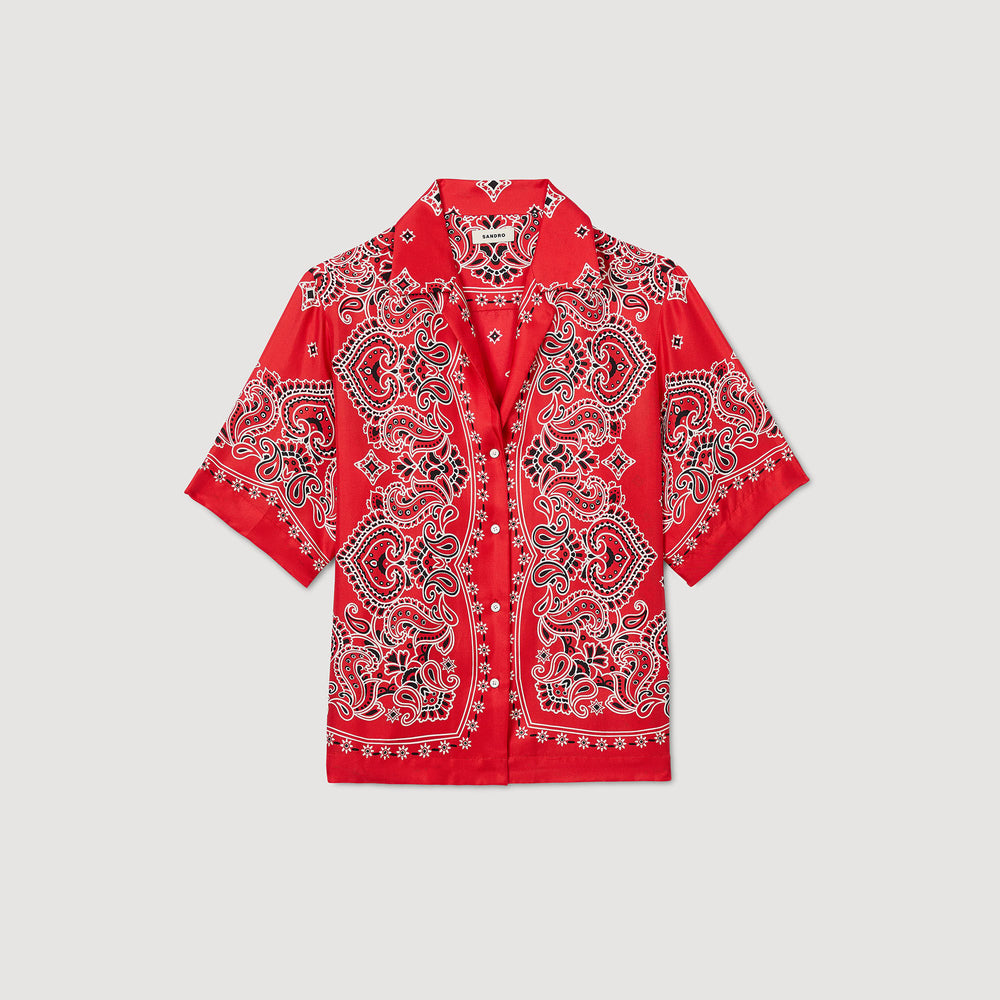 Bandana print silk shirt Red / White Sandro Women