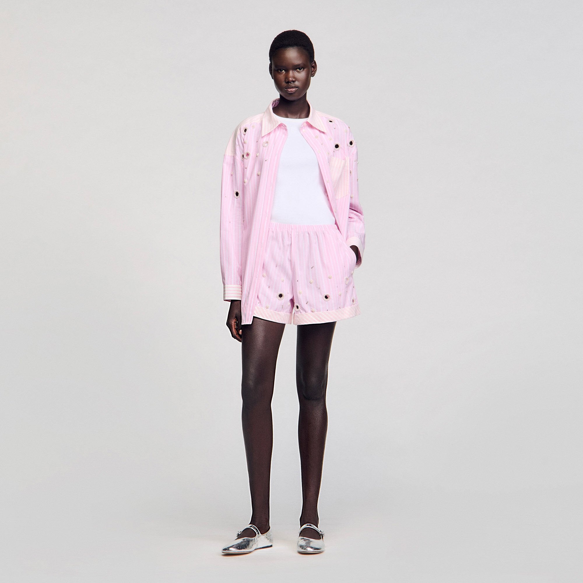 Striped rhinestone shirt Pink Sandro Women