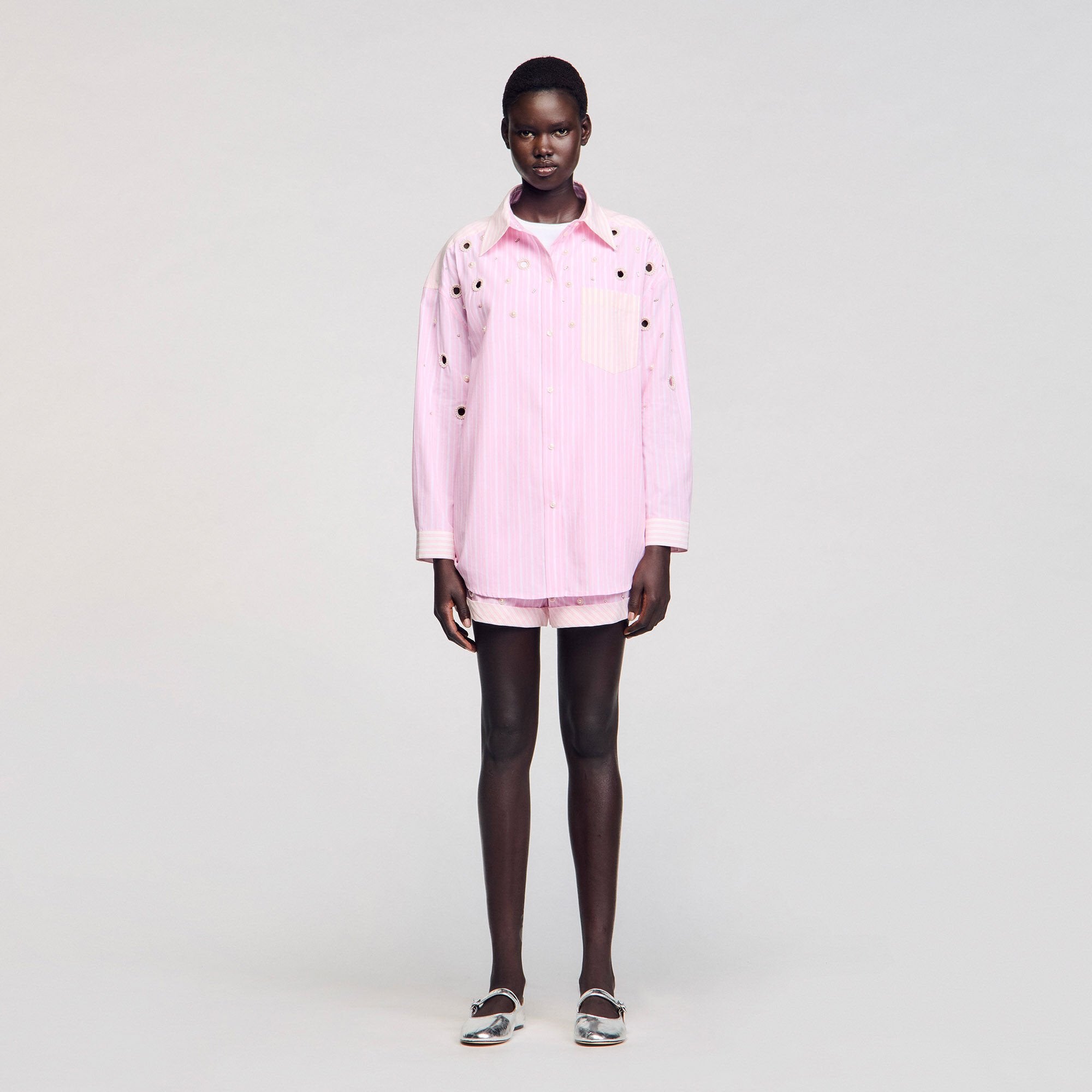 Striped rhinestone shirt Pink Sandro Women