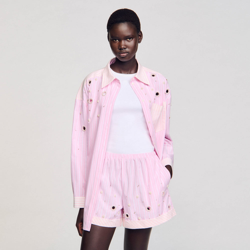 Striped rhinestone shirt Pink Sandro Women