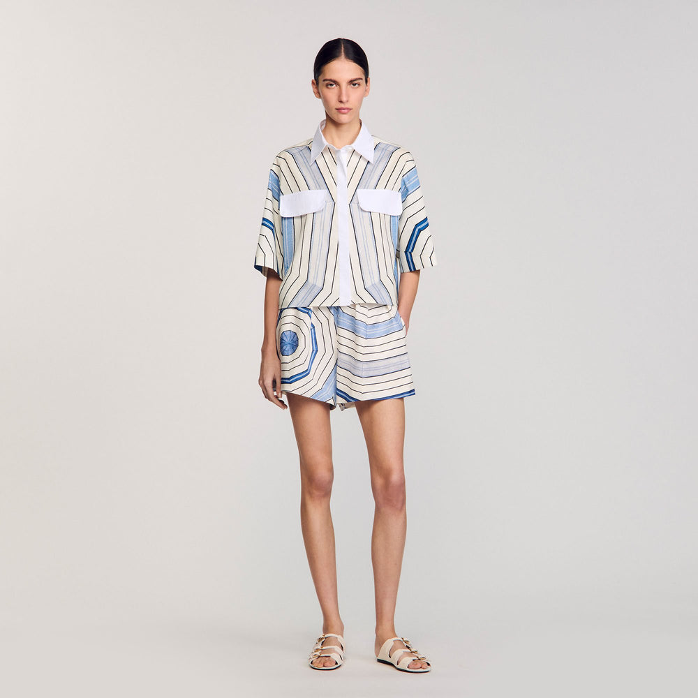 Spiral-motif silk shirt Sky Blue Sandro Women