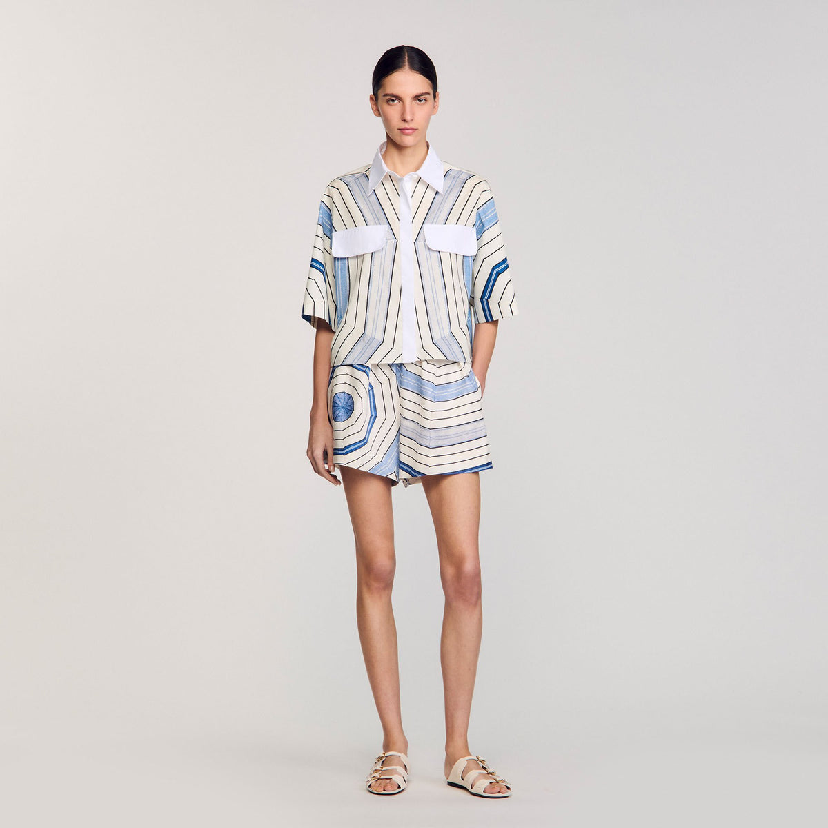Spiral-motif silk shirt Sky Blue Sandro Women