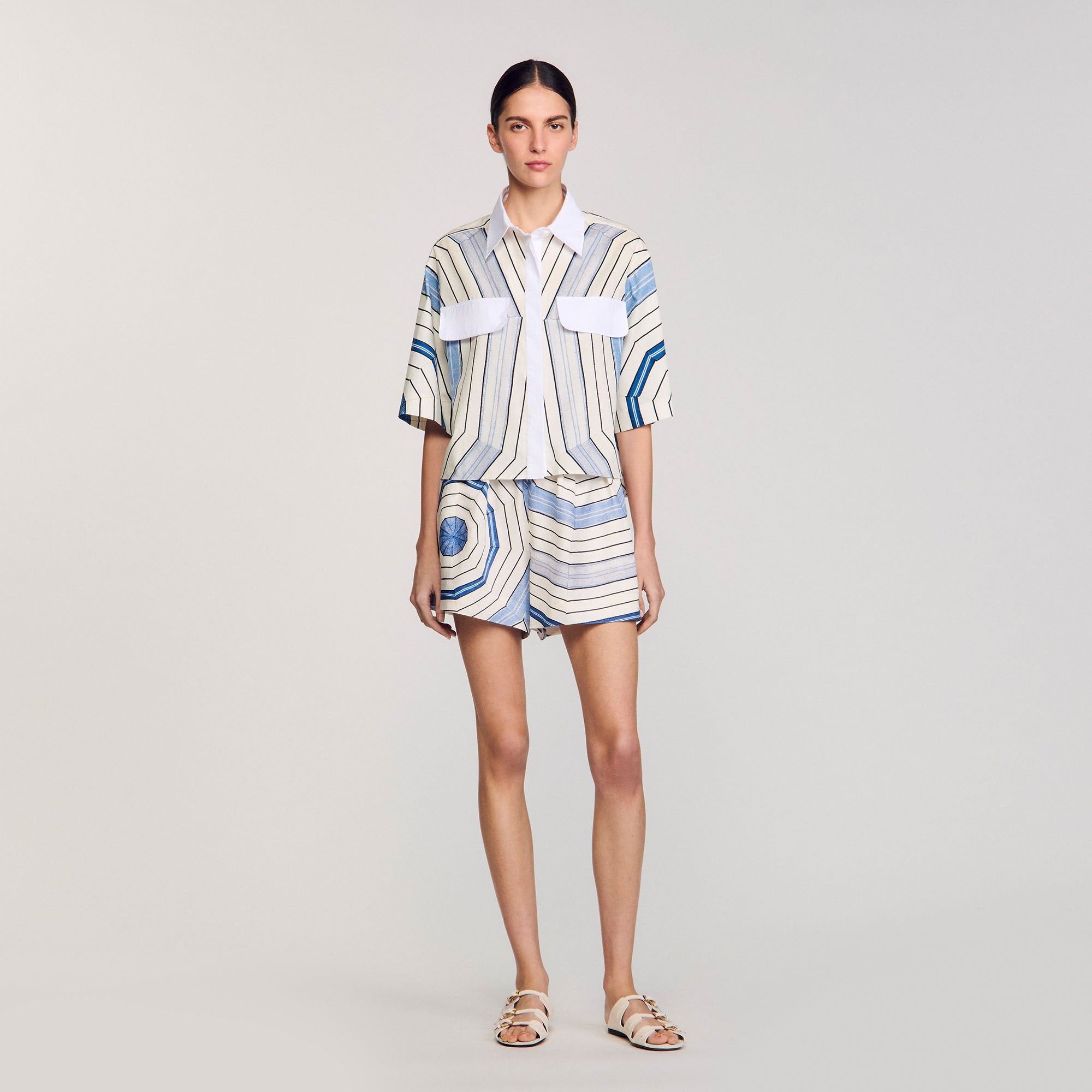 Spiral-motif silk shirt Sky Blue Sandro Women