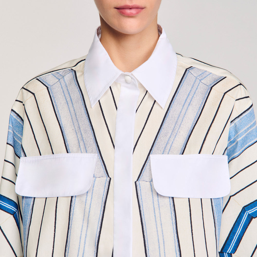 Spiral-motif silk shirt Sky Blue Sandro Women