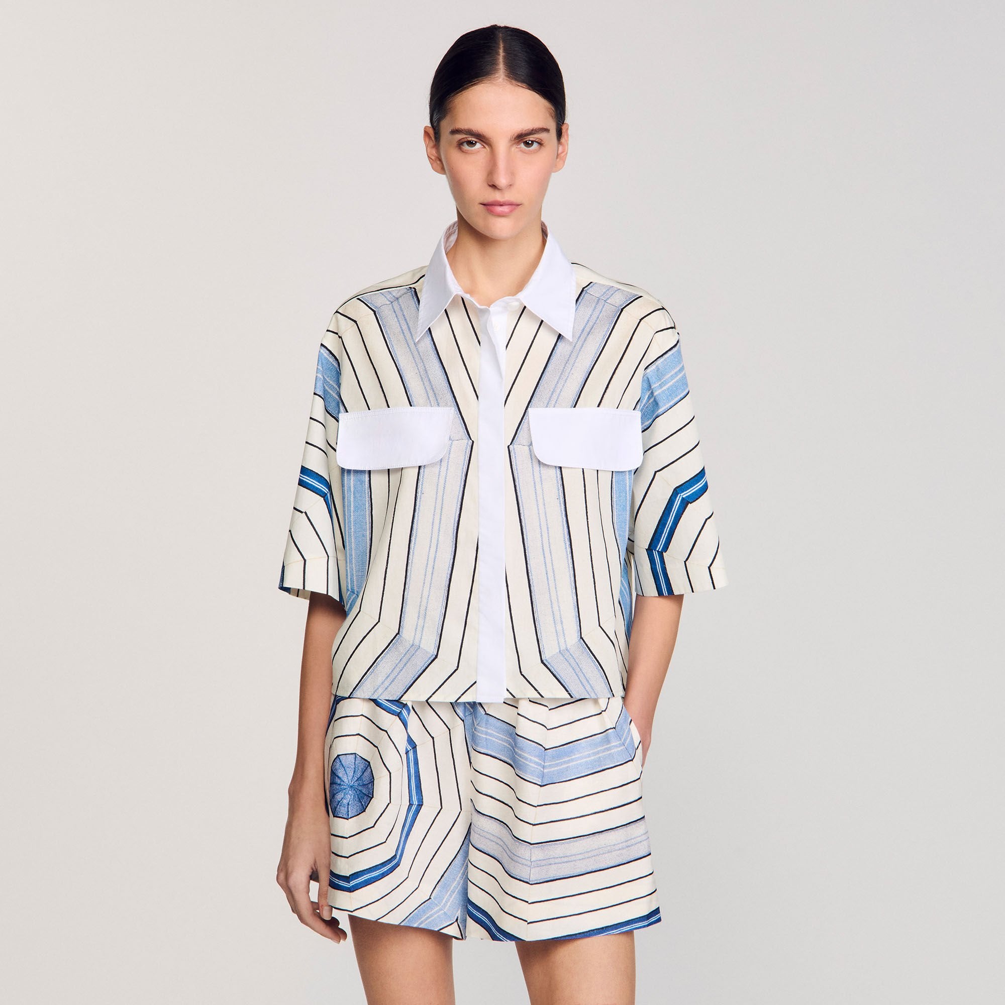Spiral-motif silk shirt Sky Blue Sandro Women