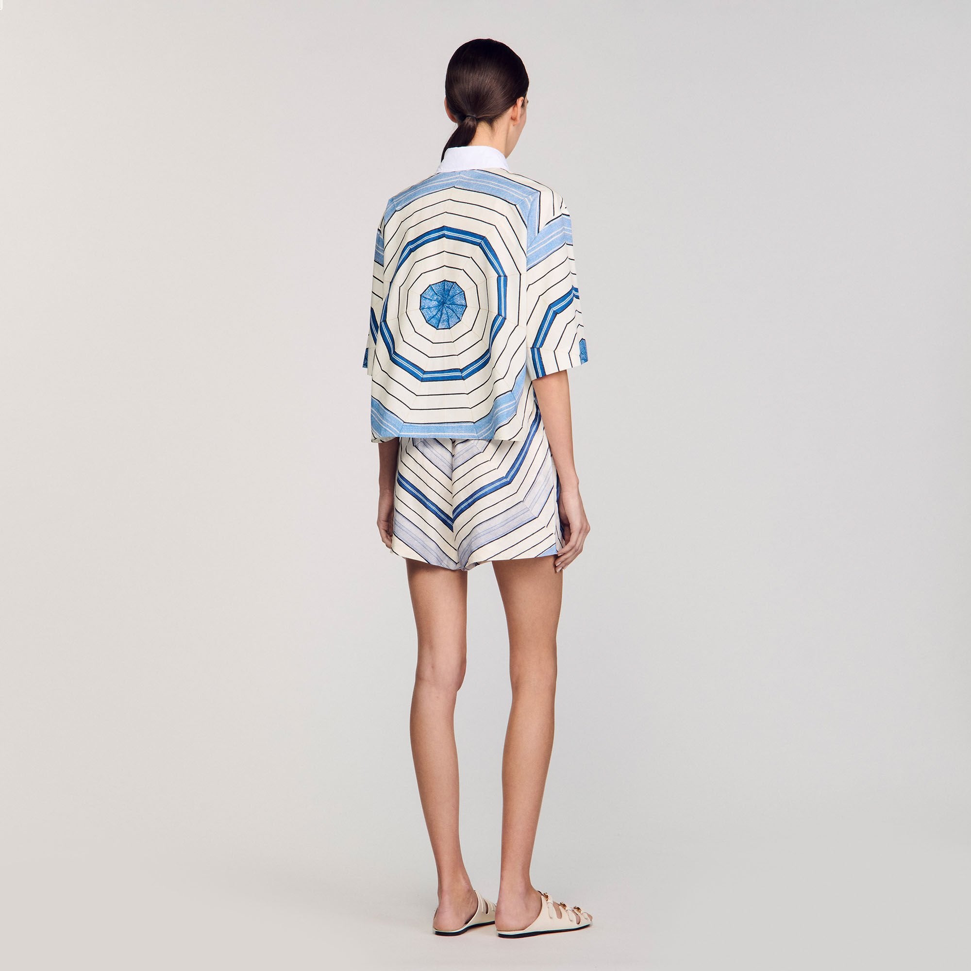 Spiral-motif silk shirt Sky Blue Sandro Women