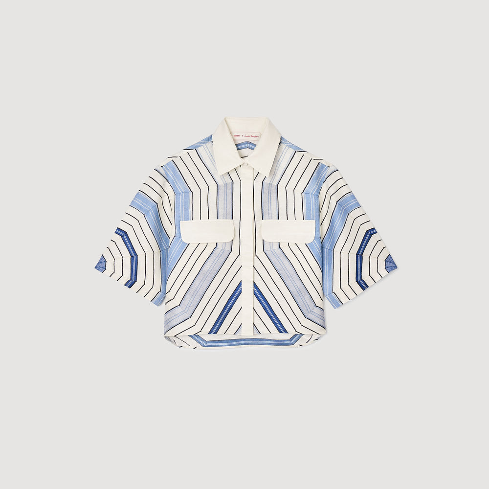 Spiral-motif silk shirt Sky Blue Sandro Women