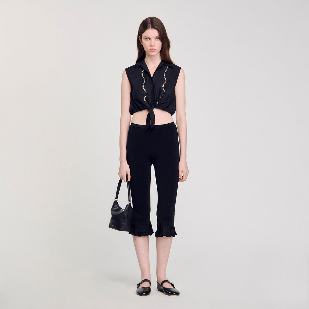 Rhinestone cropped shirt Black Sandro Women