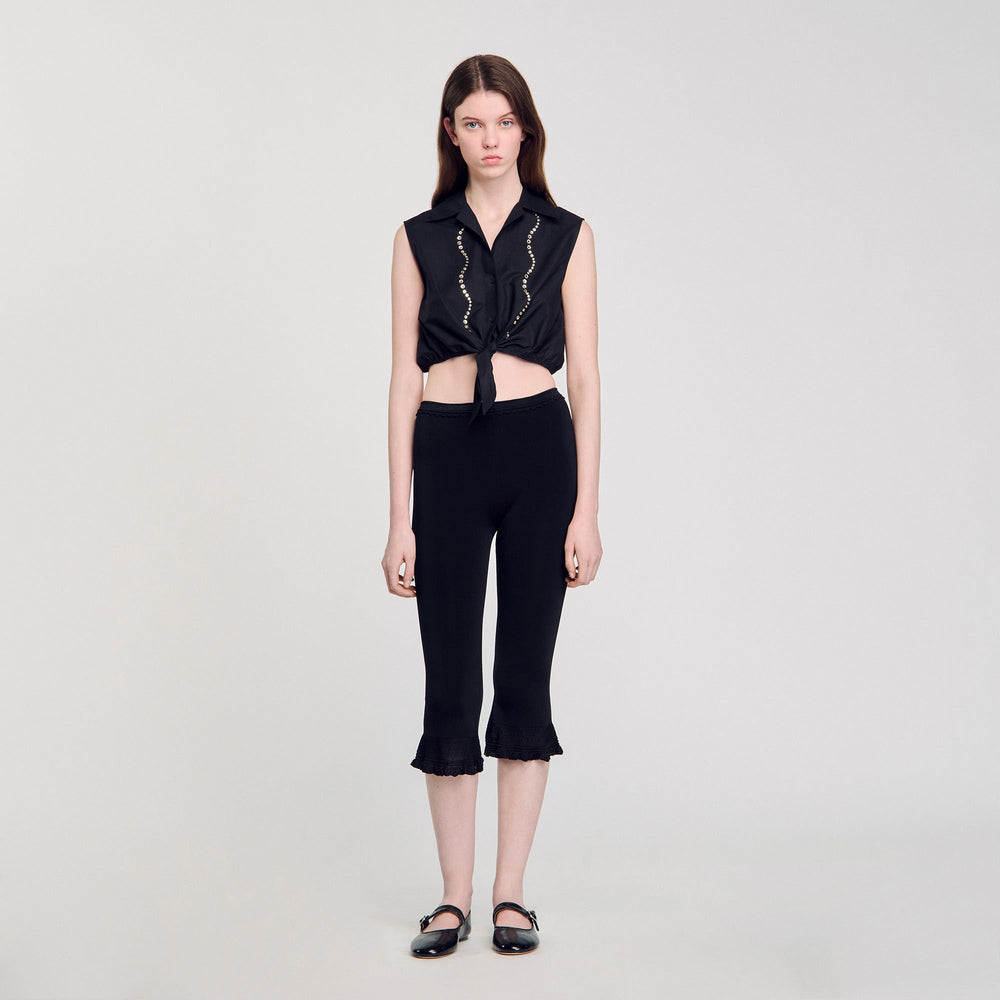 Rhinestone cropped shirt Black Sandro Women