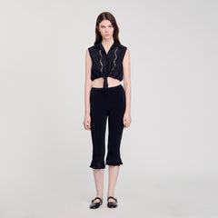 Rhinestone cropped shirt Black Sandro Women