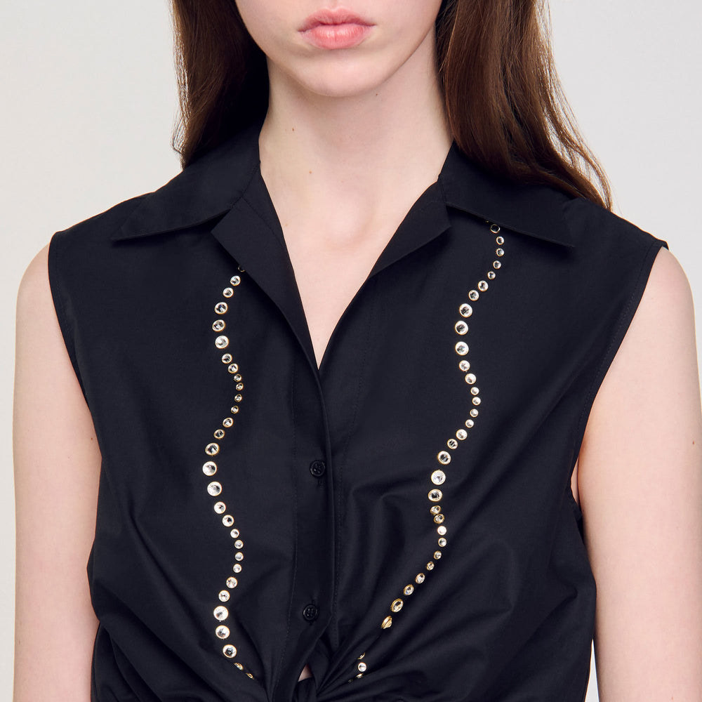 Rhinestone cropped shirt Black Sandro Women