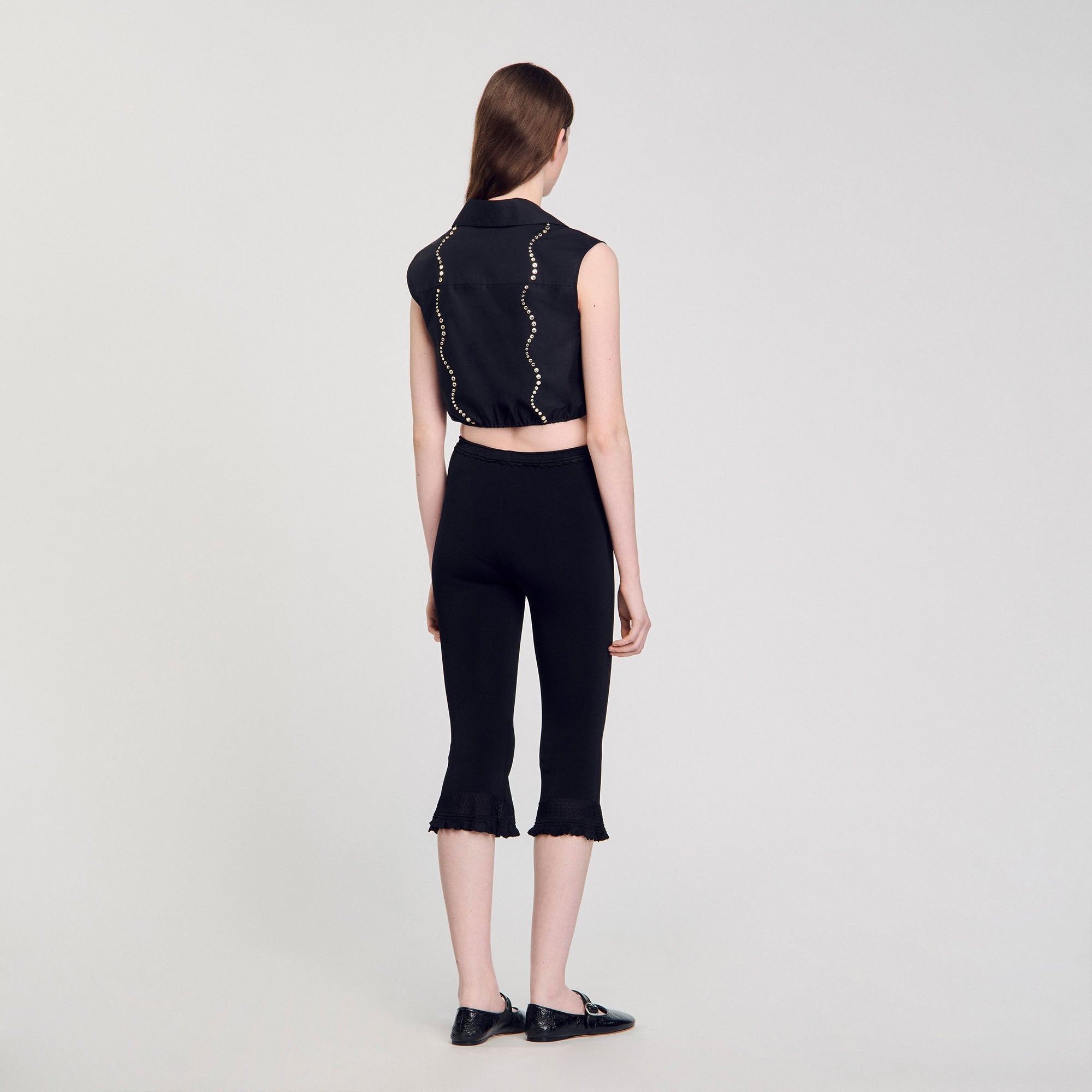 Rhinestone cropped shirt Black Sandro Women