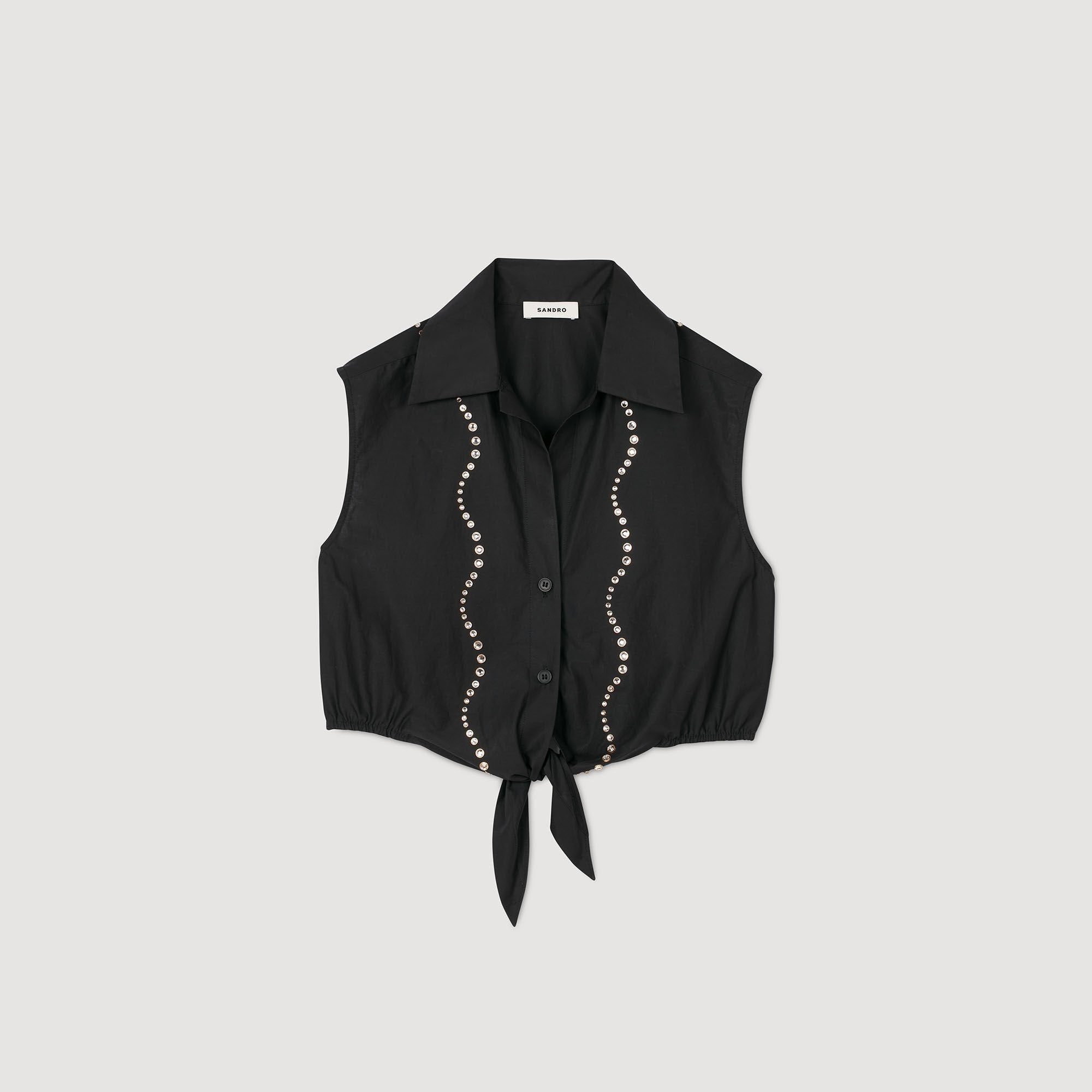 Rhinestone cropped shirt Black Sandro Women