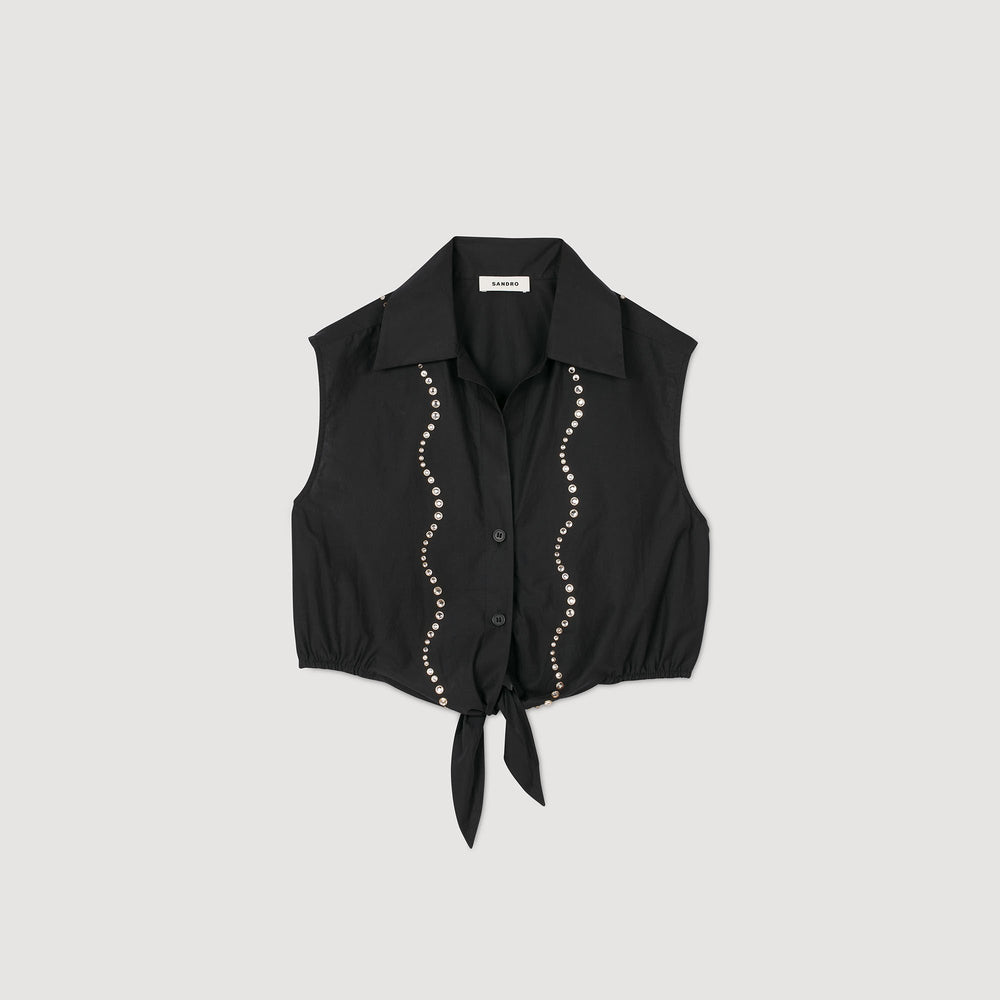 Rhinestone cropped shirt Black Sandro Women