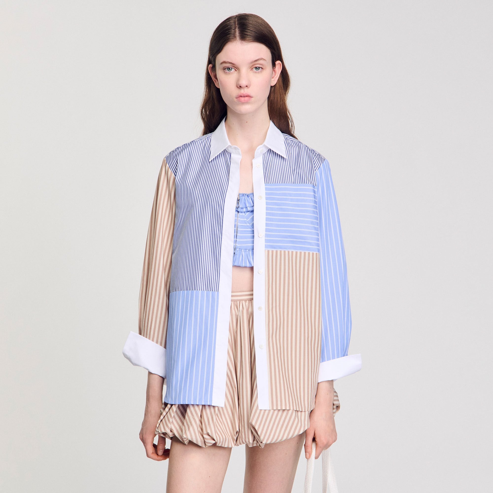 Striped mix shirt Sand / Camel Sandro Women