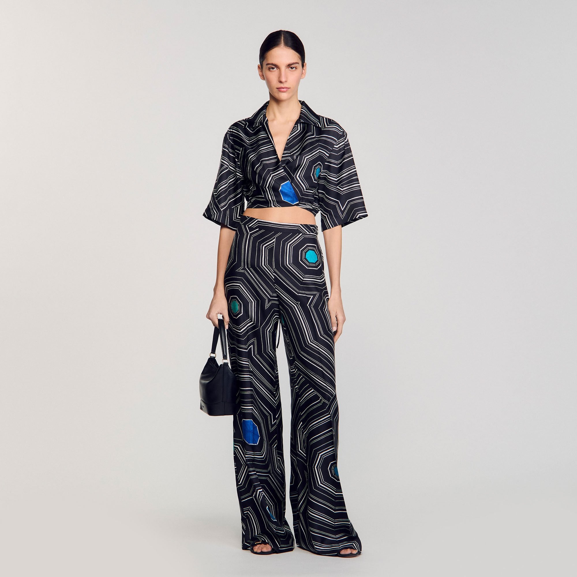 Spiral-motif silk shirt Black Sandro Women