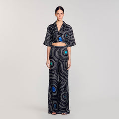 Spiral-motif silk shirt Black Sandro Women