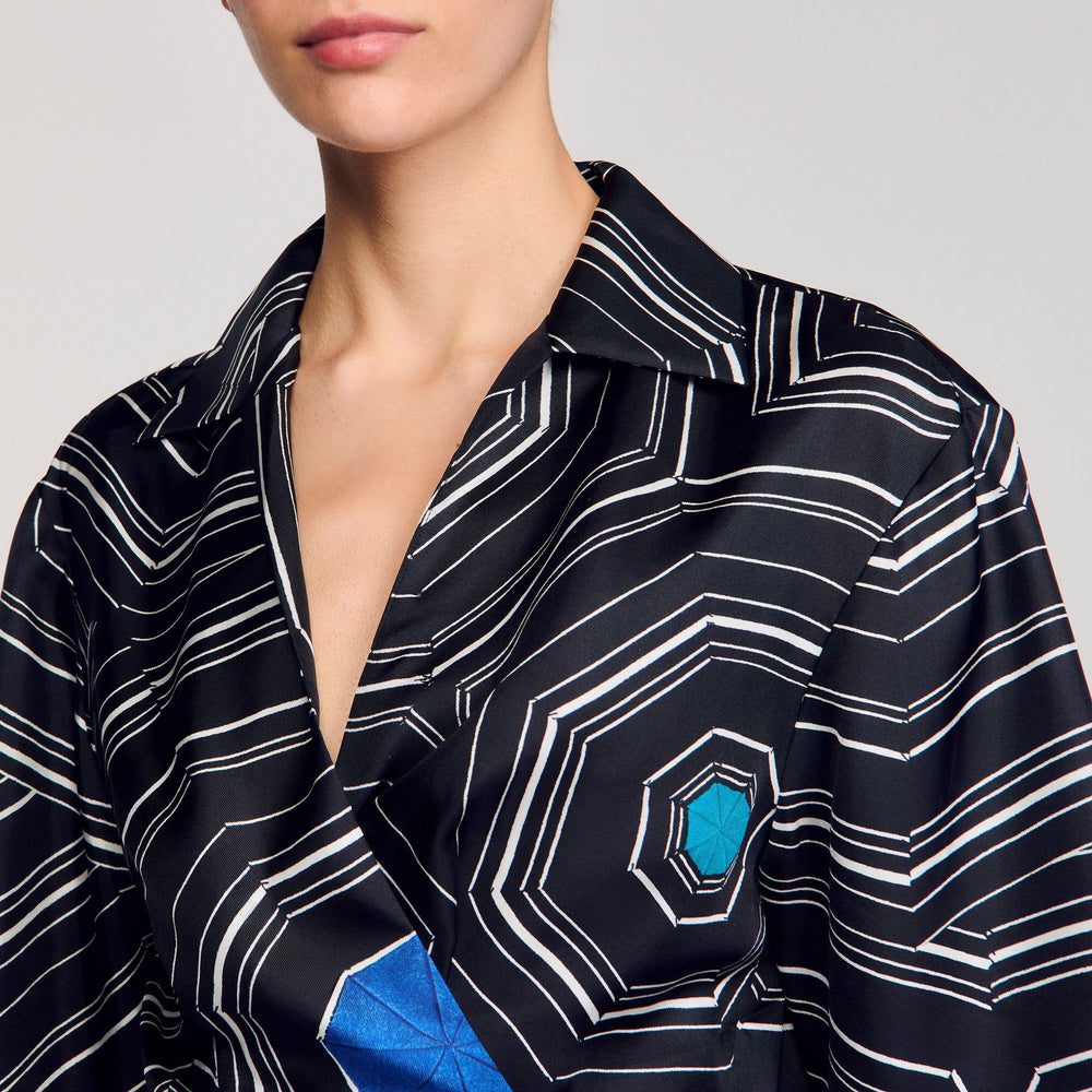 Spiral-motif silk shirt Black Sandro Women