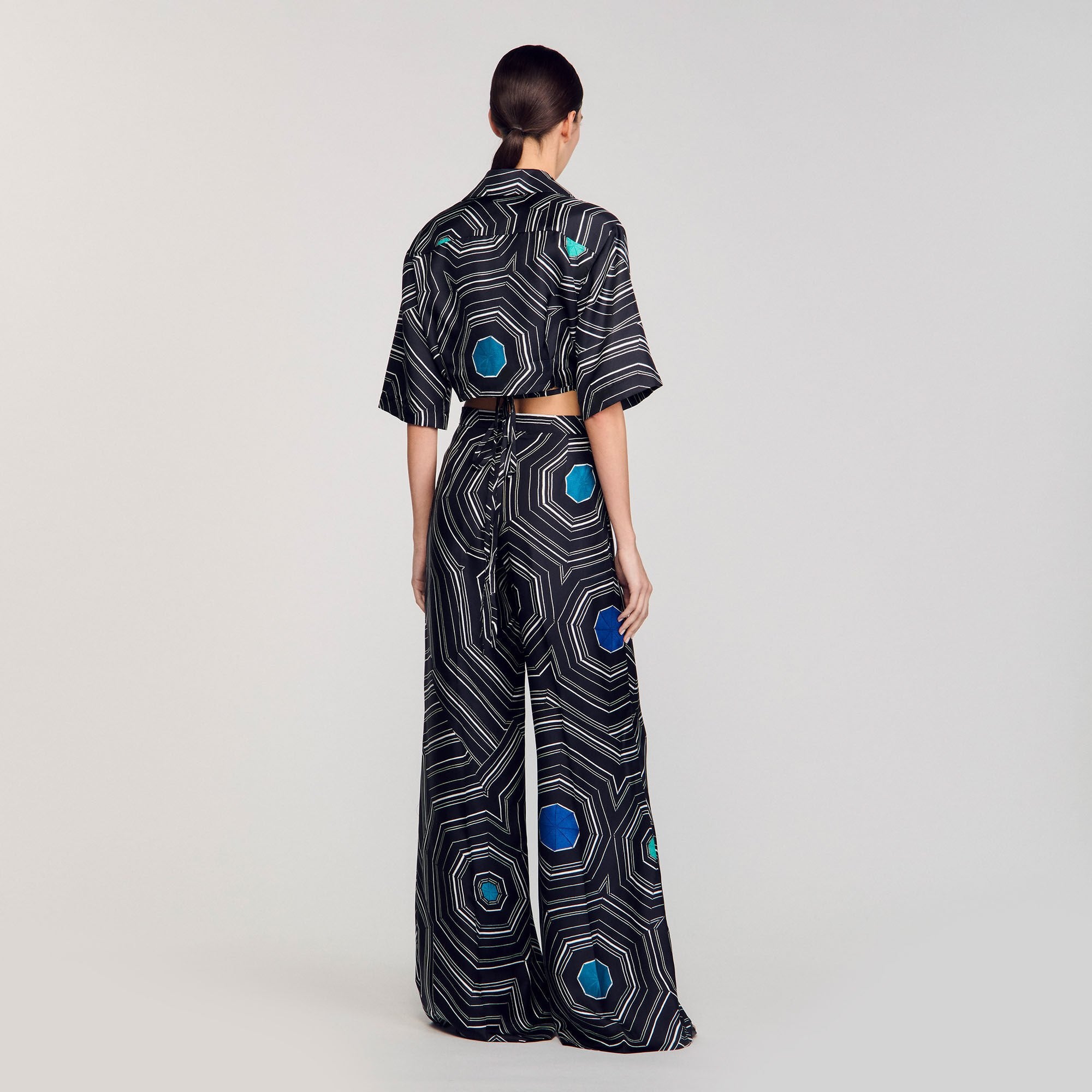 Spiral-motif silk shirt Black Sandro Women