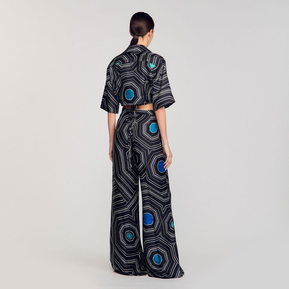 Spiral-motif silk shirt Black Sandro Women