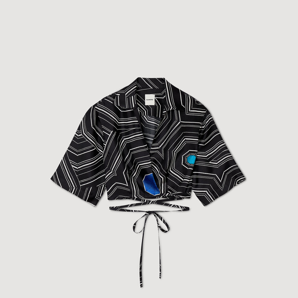 Spiral-motif silk shirt Black Sandro Women