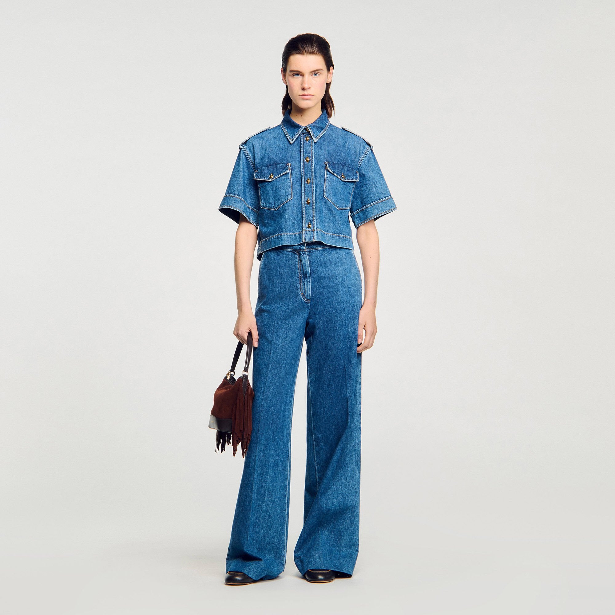 Cropped denim shirt Blue Jean Sandro Women